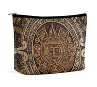 Calendario azteco Pietra del sole Maya Borsa cosmetica portatile Borsa portaoggetti multifunzione Borsa per il trucco in PU, Organizer per cancelleria con cerniera per ufficio di riunione, stile