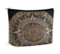 Calendario azteco Pietra del sole Maya Borsa cosmetica portatile Borsa portaoggetti multifunzione Borsa per il trucco in PU, Organizer per cancelleria con cerniera per ufficio di riunione