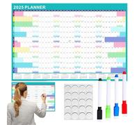 Calendario cancellabile a secco con pennarelli, planner annuale 2025, calendario da parete cancellabile in inglese, grande spazio scrivibile, per casa, ufficio, aula, area di lavoro, planner mensile