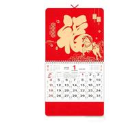 Calendario cinese 2026 Calendario lunare Capodanno appeso mensile Capodanno asiatico Anno zodiacale Anno del cavallo Decorazioni da parete per la festa di primavera(F)