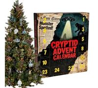 Calendario criptidico 2025 - Calendario criptidico per il conto alla rovescia, calendario 'Avvento 2025, decorazione per la casa 2D per 24 giorni, creatura mitica, ornamento natalizio per scaffale