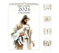 Calendario Cristiano 2026 | Calendario Da Parete Religioso Gesù 2026 | Pianificatore Religioso Con Motivo Gesù Con Pecore | Pianificatore Mensile Di Pittura Ad Con Storia Della Bibbia