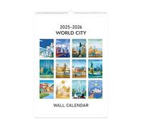Calendario da parete 2025-2026 World City, planner da parete, strumento di pianificazione settimanale divertente, di piccole dimensioni, trasparente, calendario settimanale con agenda, bobina 2025YO
