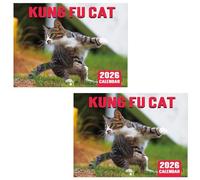 Calendario da parete 2026 a forma di gatto, 28,5 x 21 cm, con scritta "Everything is Fine Meme", con gatto arrabbiato, calendario mensile, ideale per la casa o l'ufficio (gatto Kung Fu, 1 pezzo)