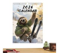 Calendario Da Parete 2026 | Agenda Di 12 A Tema Bradipo Che Scia,Calendario Decorativo 21.0x28.0 cm - Per Casa Ufficio Dormitorio Camera Da Soggiorno Scuola Asilo Negozio