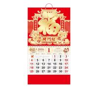 Calendario da parete 2026, anno del cavallo, calendario lunare cinese con carattere Golden Fu 2026, calendario da appendere per casa e ufficio, decorazione per Capodanno, rosso (68 x 37 cm)