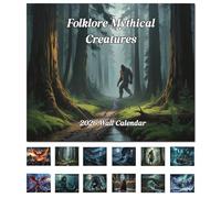 Calendario da parete 2026 con creature mitiche folcloristiche, Bigfoot, Mothman, vampiri e lupi mannari, arte criptica dei mostri per gli appassionati di mitologia e leggende, perfetto per la