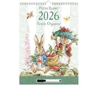 Calendario da parete 2026 con Peter Conigli, grande agenda mensile a 4 colonne, con sezione per appunti lavabile, penna e anello per appenderlo, design Beatrix Potter