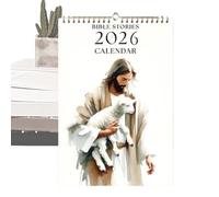 Calendario da parete 2026 con storia della Bibbia, calendario religioso da parete | Gesù con pecore, planner artistico per la casa, per uomini e donne, per vacanze e fede, organizer annuale ispiratore