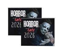 Calendario da parete 2026 di Halloween, film horror e gatti, collezione felini spettrali, 12 planner mensili da parete, calendario artistico silenzioso del terrore, 28 x 21,6 cm, tema: paura, gatto