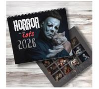Calendario da parete 2026 di Halloween, film horror e gatti, collezione felini spettrali, 12 planner mensili da parete, calendario artistico silenzioso del terrore, 28 x 21,6 cm, tema paura, gatto