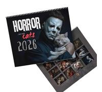Calendario da parete 2026 di Halloween, film horror e gatti, pianificatore mensile da parete con carta spessa, arte felina spettrale, 28 x 21 cm, rilegatura a spirale, regalo per fan dell'orrore e