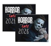 Calendario da parete 2026 di Halloween, film horror e gatti, pianificatore mensile da parete con carta spessa, arte felina spettrale, 28 x 21 cm, rilegatura a spirale, regalo per fan dell'orrore e