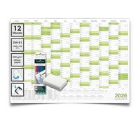 Calendario da parete 2026, formato DIN B1, lavabile, XXL, 100 x 70 cm, correggibile con umidità, con 4 pennarelli e spugne, grande calendario annuale 2026 in tedesco, per ufficio e casa