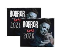 Calendario da parete 2026 Halloween Horror Movie & Cats, calendario a tema paura con gatti, agenda mensile da parete, calendario artistico Silent Terror (2pcs)