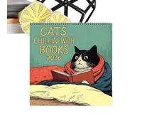 Calendario da parete 2026, motivo: gatto chillin con libro, 12 , per leggere i muri dei gatti, da appendere, per scrivania, frigorifero, cucina, scrivania, camera da , facile organizzazione