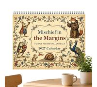 Calendario da parete 2027 con creature medievali, planner mensile | Agenda da appendere alla parete, motivo manoscritto illuminato, idea regalo per gli amanti della storia e dell'arte