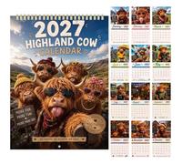 Calendario da parete 2027 con mucca delle Highland, stile rustico con | Calendario da parete per 12 mesi, per casa, lavoro, ufficio, pianificazione della pianificazione della pianificazione della