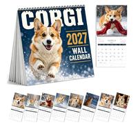 Calendario da parete 2027 Corgis, divertente calendario con cani, 200 g | Calendario da appendere 12 mesi con fasi lunari, etichette per le vacanze, appunti di grandi dimensioni
