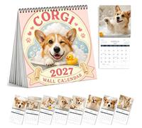 Calendario da parete 2027 Corgis, divertente calendario con cani, 200 g | Calendario da appendere 12 mesi con fasi lunari, etichette per le vacanze, appunti di grandi dimensioni