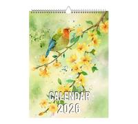 Calendario da Parete Anno degli Uccelli 2026 | Calendario Mensile Ad Anelli 12 Mesi con Fiori e Uccelli Decorativo - Organizzatore Mensile per Casa Ufficio Appartamento Camera da Letto Cucina