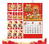 Calendario da parete - decorazione tradizionale cinese, calendario per Capodanno lunare, include buste rosse, rilegatura a da 12 , per casa e ufficio, design oro rosso per soggiorno e