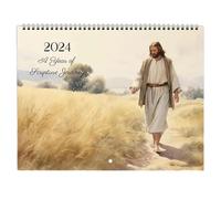 Calendario da parete di Gesù 2024 - Calendario del sermone di Gesù, decorazione da parete ispiratrice, poster di Gesù | Calendario cristiano di arte e bibbia 2024, arte da parete, 12 mesi