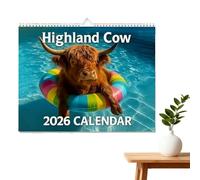 Calendario Da Parete Highland Cow 2026 8,2×11 Pollici - 12 Mesi Gennaio A Dicembre, Grandi Blocchi Scrittura, For Gli Amanti Degli Animali E For L'arredamento Dell'ufficio Domestico(A)