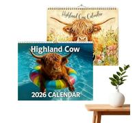 Calendario Da Parete Highland Cow 2026 8,2×11 Pollici - 12 Mesi Gennaio A Dicembre, Grandi Blocchi Scrittura, For Gli Amanti Degli Animali E For L'arredamento Dell'ufficio Domestico(A+B)