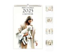 Calendario da parete mensile da appendere con storie bibliche cristiane | Calendario da parete con rilegatura a filo, 12 mesi, con gancio, per casa, ufficio, scuola, famiglia, dormitorio