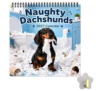 Calendario da parete Naughty Dachshund 2027, Calendario da parete (1PCS) | 12 mesi di caos e cani sbadata, momenti buffi con il maiale, inclusa la cinghia per appendere, ideale per cucina