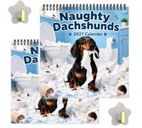 Calendario da parete Naughty Dachshund 2027, Calendario da parete (2PCS) | 12 mesi di caos e cani sbadata, momenti buffi con il maiale, inclusa la cinghia per appendere, ideale per cucina