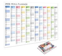 Calendario da parete per l ' anno completo 2026 con etichette appese trasparenti Panoramica annuale Pagine messa a fuoco mensili per calendario cartaceo per casa, scuola e ufficio