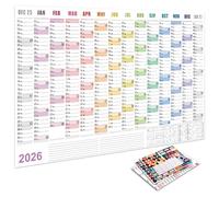 Calendario da parete per l ' anno completo 2026 con etichette appese trasparenti Panoramica annuale Pagine messa a fuoco mensili per calendario cartaceo per casa, scuola e ufficio