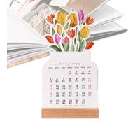 Calendario da scrivania 2025 - Calendario da scrivania mensile - Calendario 2025 con base in legno, decorazione per ufficio a forma di vaso