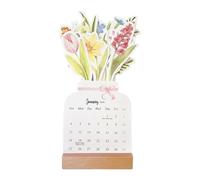 Calendario Da Scrivania 2026 | Calendario Mini Da Tavolo Fiori Floreale con Base Legno | Agenda Decorativa per Organizzazione | per Ufficio Scuola Casa Studio