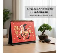 Calendario da Scrivania 2026 Stile Cinese con Cavallo al Galoppo, per ufficio