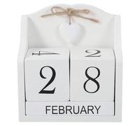 Calendario da scrivania in legno, calendario perpetuo vintage con 5 blocchi e cuore, riutilizzabile, visualizzazione della data del mese per scrivania, ufficio, casa, scrivania, naturale, bianco