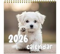 Calendario da tavolo 2026 con cucciolo di cane, calendario da scrivania con linguetta, 21 x 21 cm, 12 mesi, pagina al mese, calendario da scrivania per gli amanti dei cani