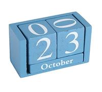 Calendario da Tavolo in Legno, Concetto di Tempo della Tavola Vintage Cubo Rustico Blocco Chic Legno Giornaliero Visualizzazione del Mese Numero Data Home Conto alla Rovescia Decorazione(Blu)