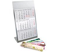 Calendario da tavolo Timr in acciaio inox da appoggio I Motivi natura I per 2 anni 2026/2027 I Blocchetto calendario 3 mesi con magnete I Multilingue D/GB/F I Argento opaco piccolo I tr083