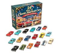 Calendario de ll'Avvento, 24 2D Acrilico giorni di auto americane classiche | 2026 Christmas Countdown with 24 Vintage Ride Collectible Die-Cast Cars, Retro Classic Vehicle Set for Car Collectors
