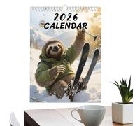 Calendario Degli Animali 2026 - Agenda Di 12 A Tema Bradipo Che Scia,21x28 cm Calendario Estetico | Per Casa Ufficio Dormitorio Camera Da Soggiorno Scuola Asilo Negozio