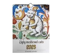Calendario dei gatti brutti medievali - Calendario dei gatti artistico umoristico, illustrazioni uniche dei gatti | Divertenti opere d'arte feline per l'arredamento della casa, ottimo regalo per