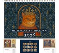 Calendario dei gatti con corone 2026-12 mesi di gatti, un anno intero di avventure feline, dipinti di gatti in stile rinascimentale, regalo stravagante per gli amanti dei gatti,1Pcs