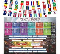Calendario dei mondiali 2026, articolo per tifosi, set da 49 pezzi con bandierine lunghe 15 m con 48 bandiere nazionali e poster da parete da 70 x 100 cm, decorazione per eventi di calcio
