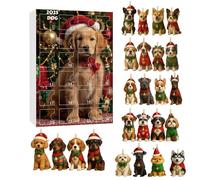 Calendario del conto alla rovescia, 2D, riutilizzabile, stagionale, calendario 'Avvento con ciondolo a forma di cane, per albero di Natale, finestra, famiglia, adulti, amanti degli animali