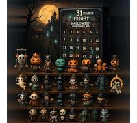 Calendario del conto alla rovescia di 31 notti di paura, calendario dell'avvento di Halloween 2025, scatola regalo per Halloween con bambola spaventosa da collezione, ciondoli da appendere e mini