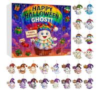 Calendario del conto alla rovescia di Halloween, 24 ciondoli a forma di fantasma, 12,6x11,42x1,38 pollici, acrilico 2D da collezione, materiale leggero, ideale per astuccio, zaino, cartella, bo