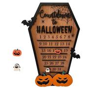 Calendario del conto alla rovescia di Halloween, calendario dell'avvento di Halloween 2025 Conto alla rovescia di 31 giorni a forma di bara con cartone animato in legno a blocchi mobili per
